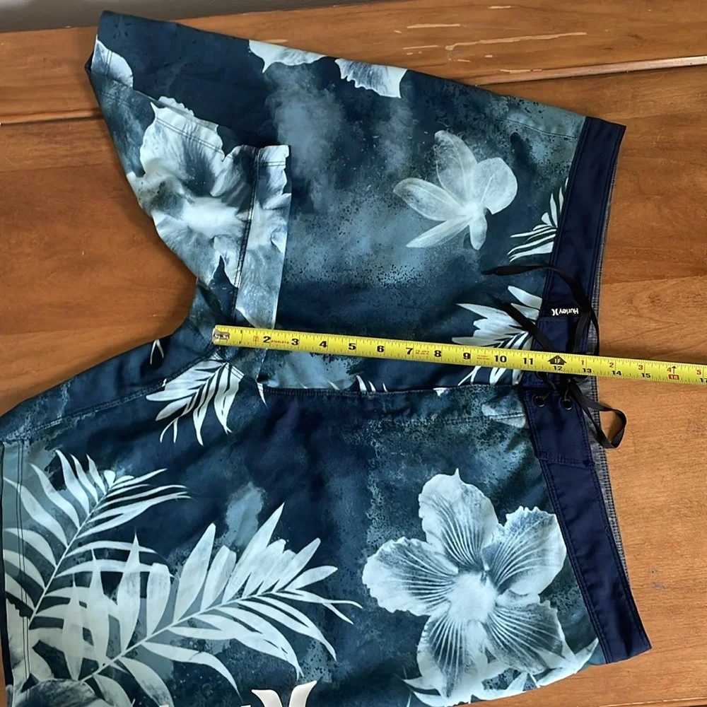Hurley Blue and White Board Shorts with Floral Design Size 38